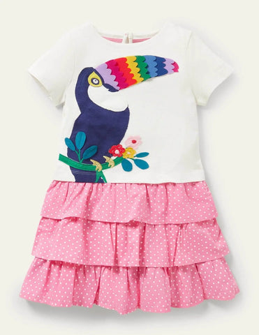 Rainbow Parrot Appliqué Patchwork Dress - CCMOM