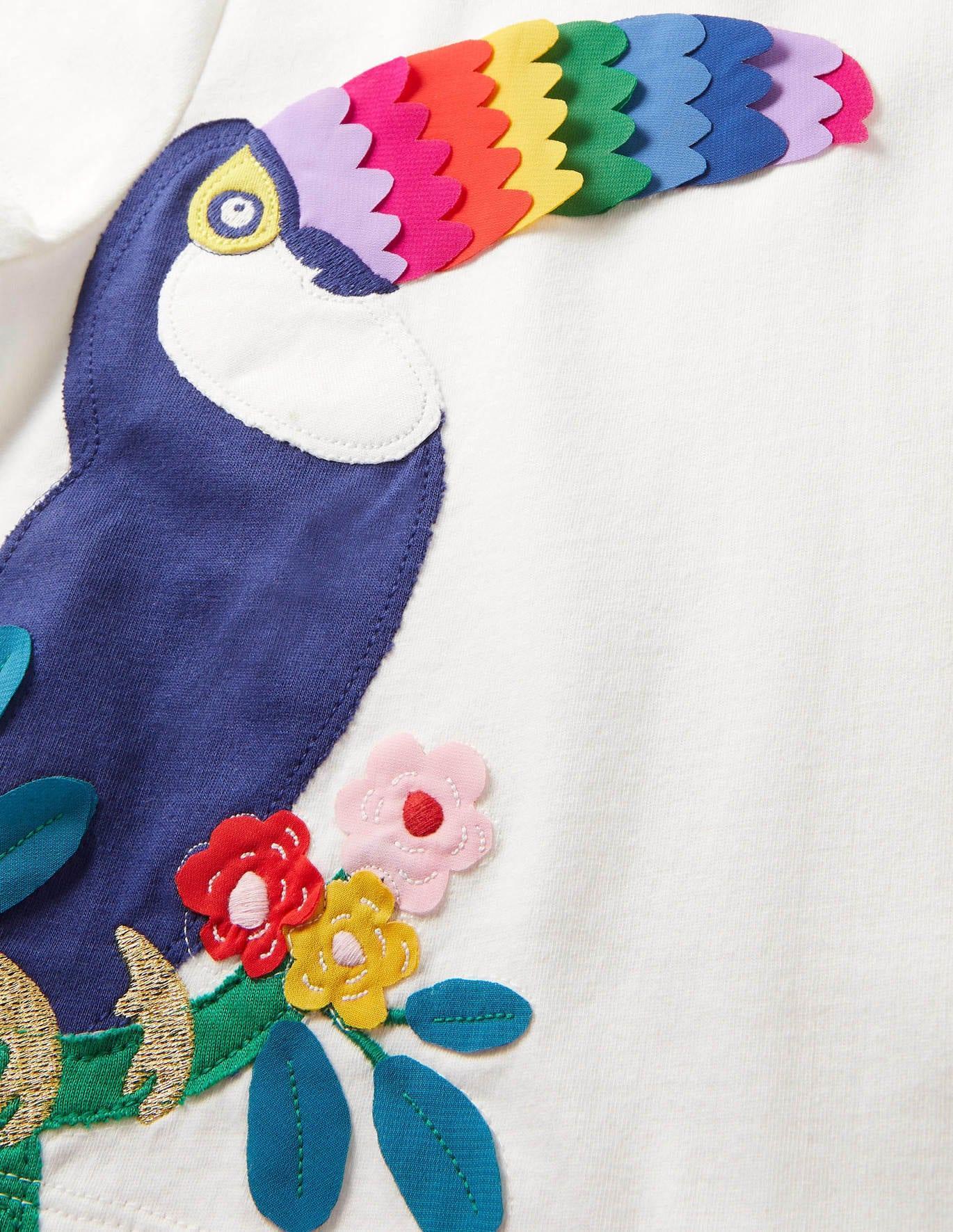 Rainbow Parrot Appliqué Patchwork Dress - CCMOM