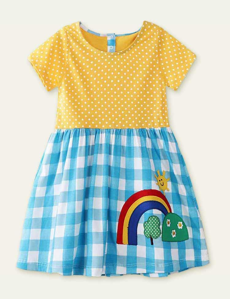 Rainbow Plaid Appliqué Dress - CCMOM