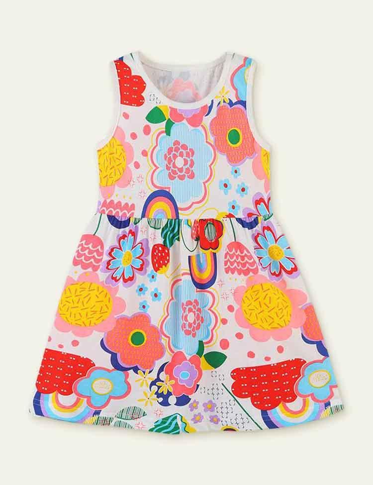 Round Neck Cartoon Print Princess Dress - CCMOM