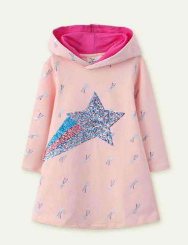 Sequined Long Sleeve Hooded Dress - CCMOM