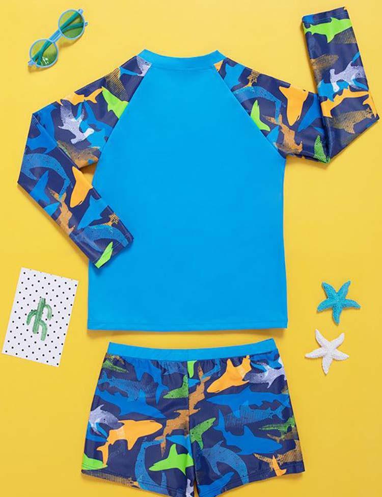 Shark Long Sleeve Stitching Split Swimsuit - CCMOM