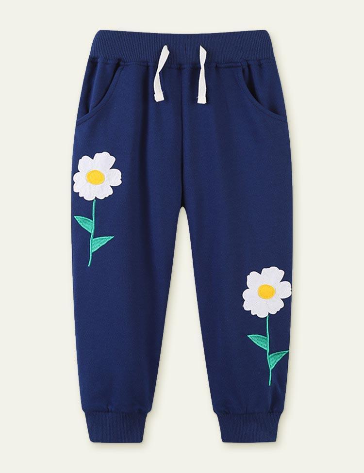 Small Flower Appliqué Sports Pants - CCMOM