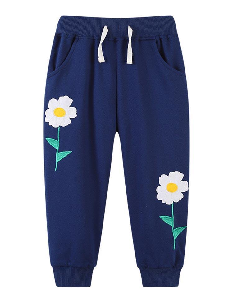 Small Flower Appliqué Sports Pants - CCMOM