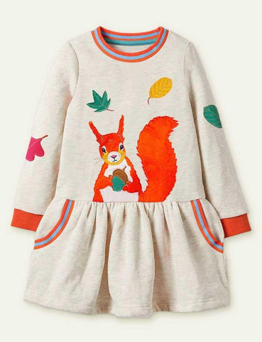 Squirrel Appliqué Pocket Dress - CCMOM