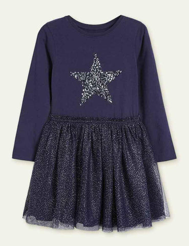 Star Sequins Long Sleeve Dress - CCMOM