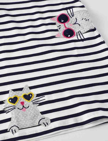 Three Cats Appliqué Striped Dress - CCMOM