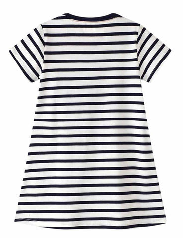 Three Cats Appliqué Striped Dress - CCMOM