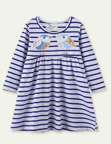 Two Birds Appliqué Striped Dress - CCMOM