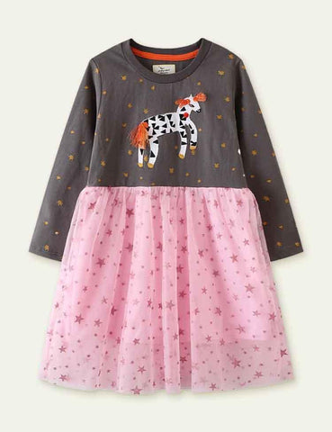 Unicorn Appliqué Long Sleeve Dress - CCMOM