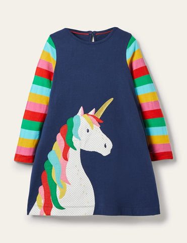 Unicorn Appliqué Long Sleeve Dress - CCMOM