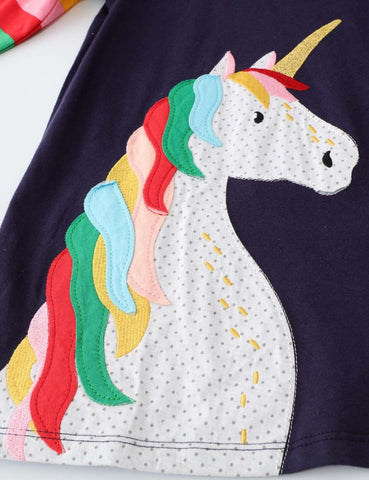 Unicorn Appliqué Long Sleeve Dress - CCMOM