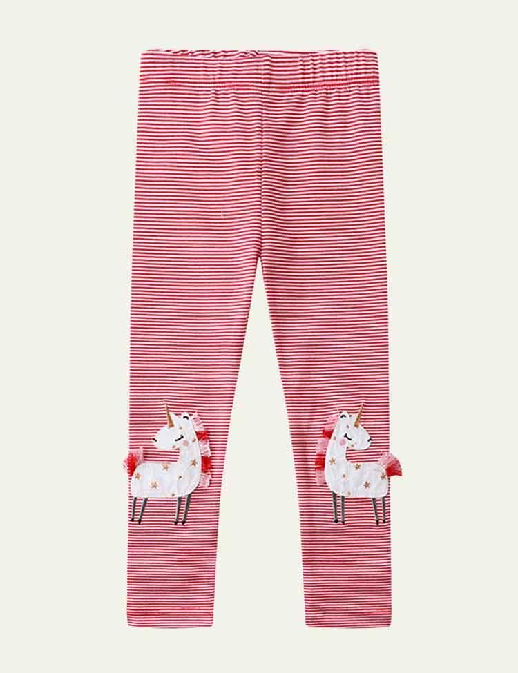 Unicorn Appliqué Striped Leggings - CCMOM