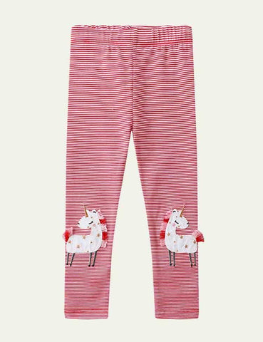 Unicorn Appliqué Striped Leggings - CCMOM