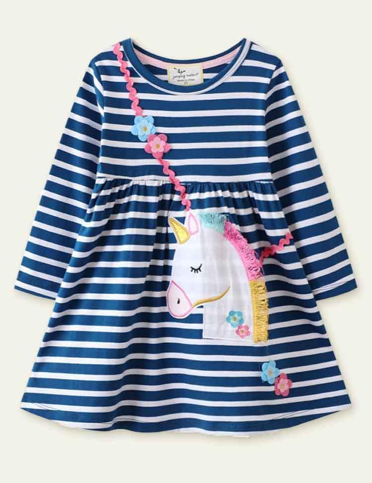 Unicorn Embroidered Long Sleeve Dress - CCMOM