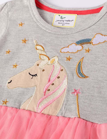 Unicorn Embroidered Long Sleeve Dress - CCMOM