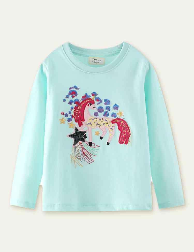 Unicorn Embroidered Long-Sleeved Bottoming Shirt - CCMOM