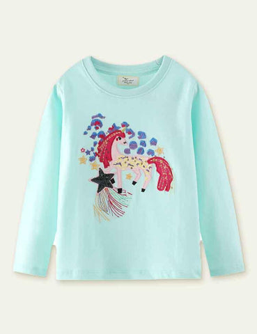 Unicorn Embroidered Long-Sleeved Bottoming Shirt - CCMOM