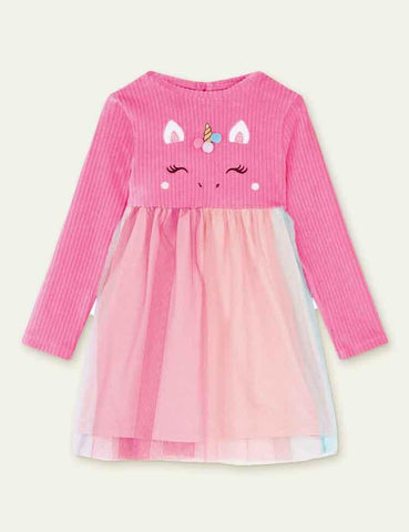 Unicorn Long Sleeve Mesh Dress - CCMOM