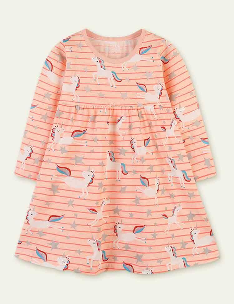 Unicorn Print Long Sleeve Dress - CCMOM