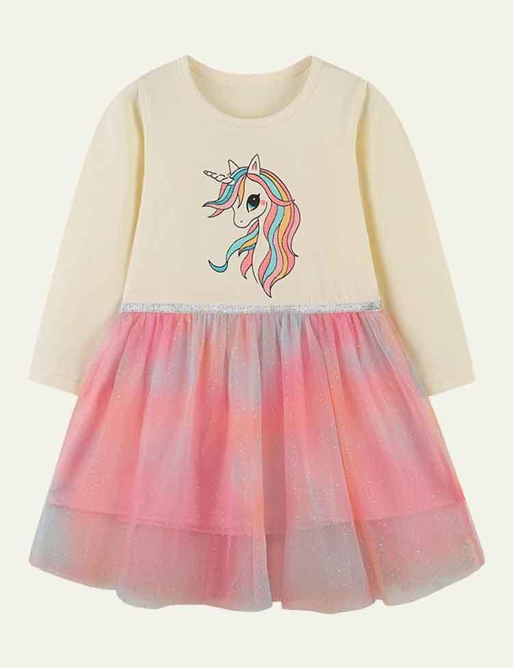 Unicorn Print Long Sleeve Dress - CCMOM