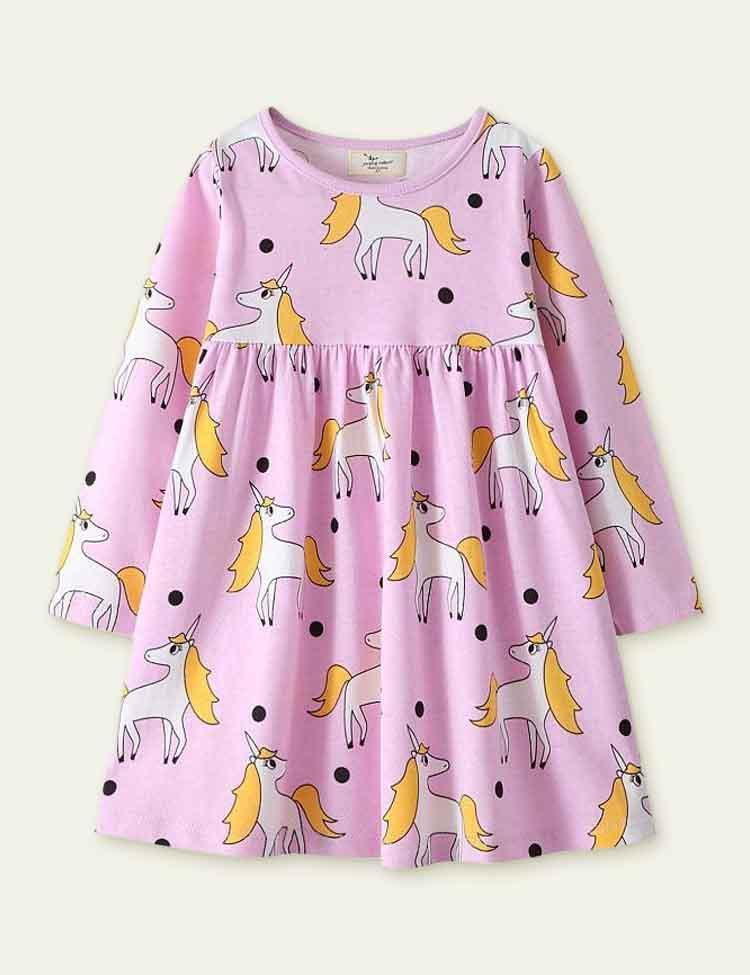 Unicorn Print Long Sleeve Dress - CCMOM