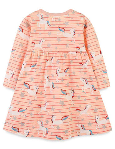 Unicorn Print Long Sleeve Dress - CCMOM