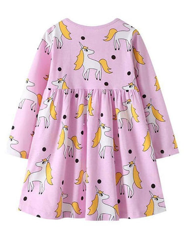 Unicorn Print Long Sleeve Dress - CCMOM