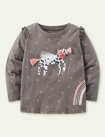 Zebra Appliqué Long-Sleeved Shirt - CCMOM